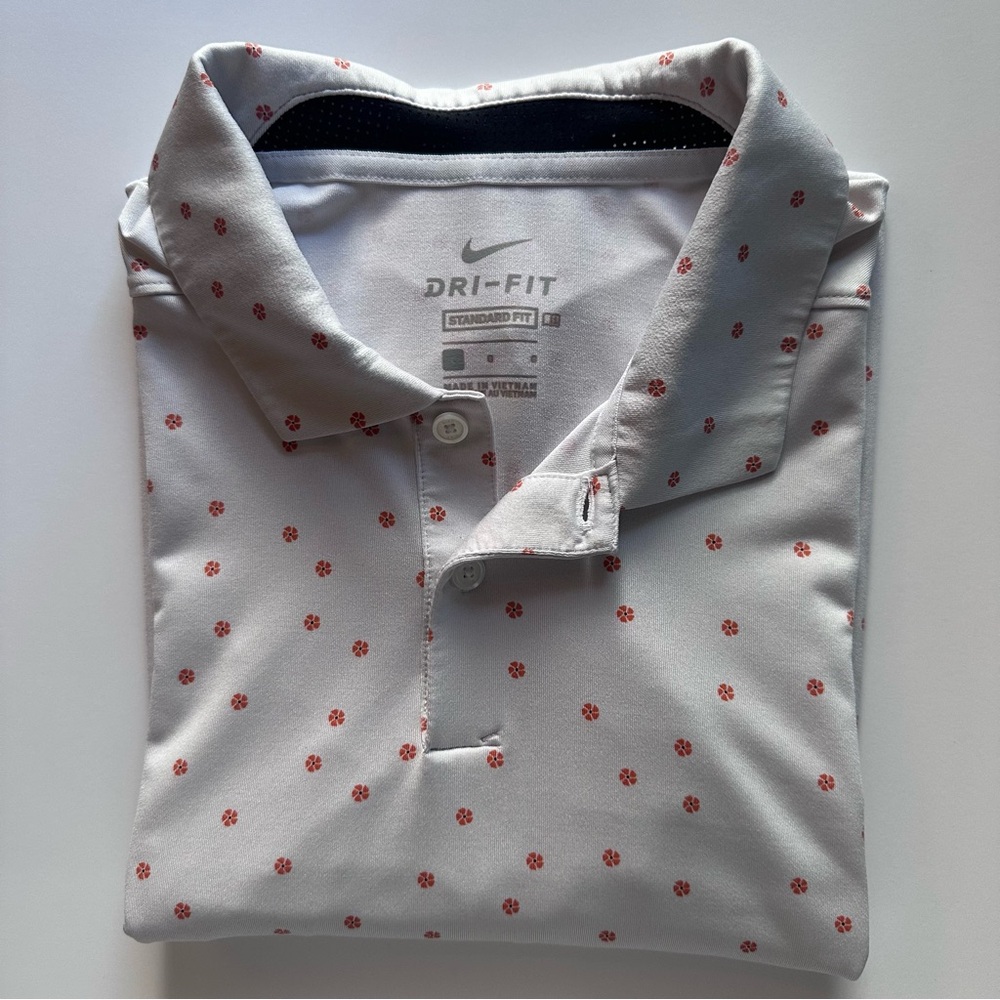 Nike Men's Dri-Fit Vapor Micro Print White/Orange Floral Golf Shirt Polo Large
